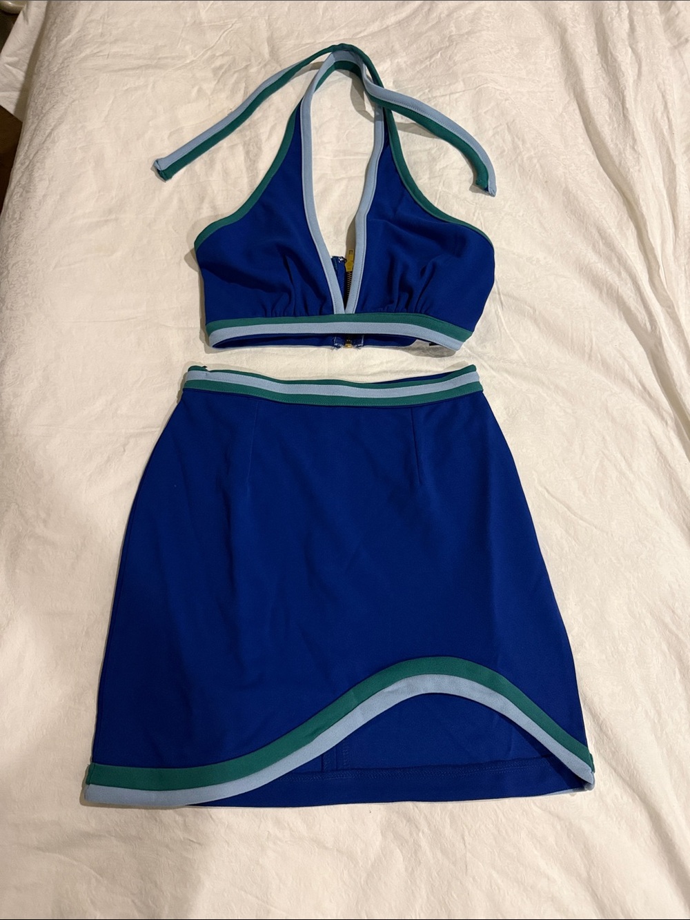 Hello Molly halter top & skirt set blue green top sporty resort preppy
